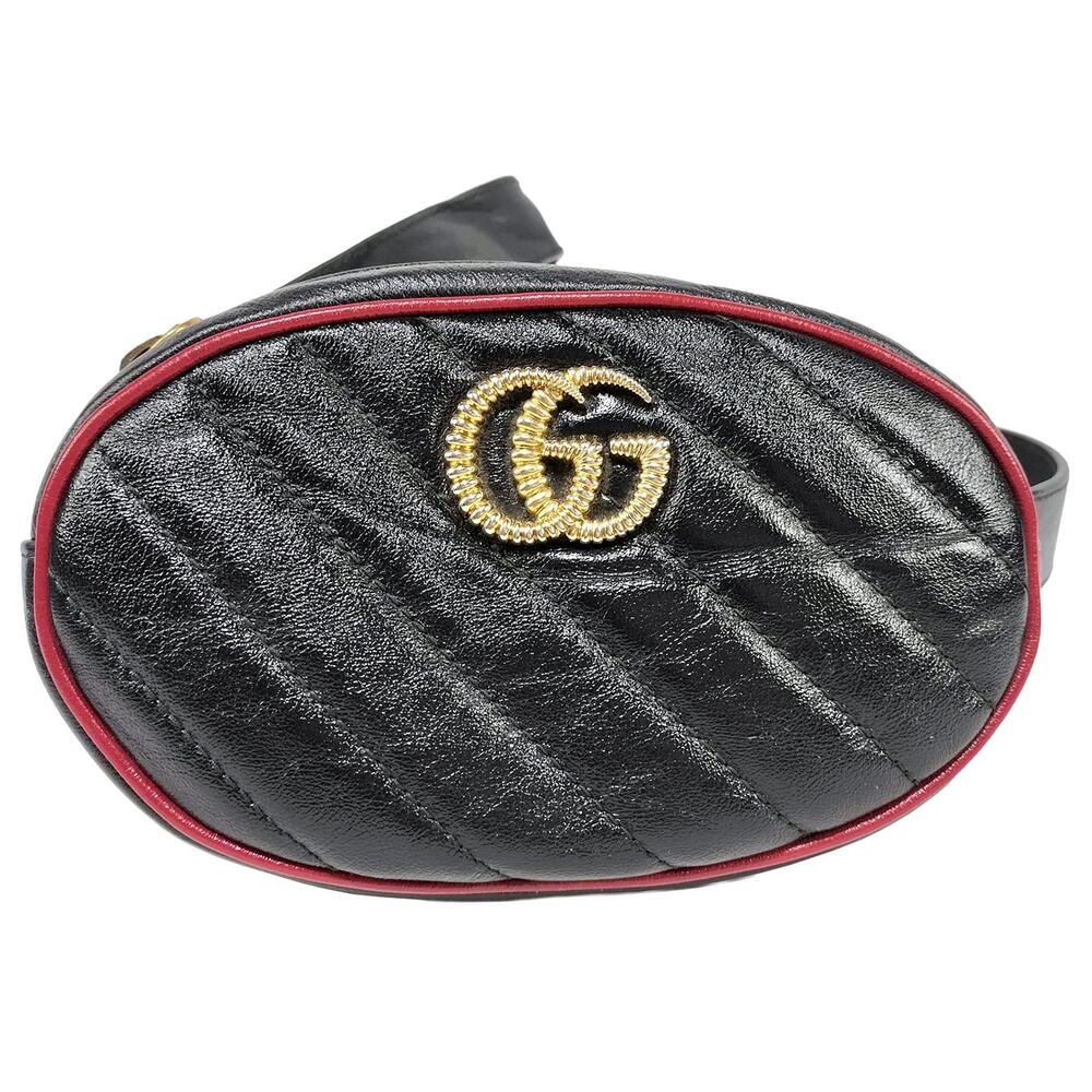 #1428 GUCCI GG Marmont Torchon Leather Matelassé Chevron Belt Bag (Bum Bag)